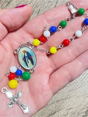 Multicolor Beaded The World Mission Car Rosary with Virgin Mary Medallion